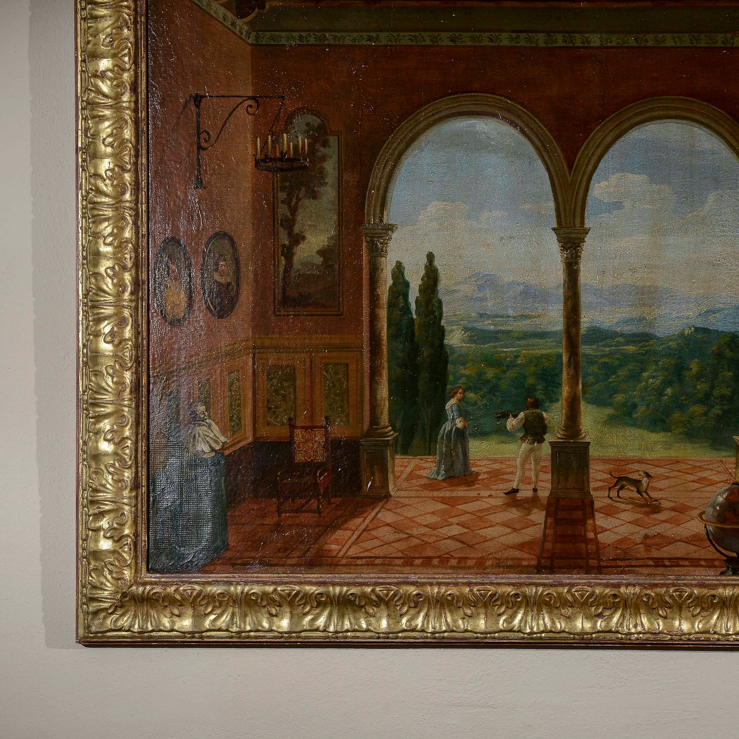 quadro dipinto veduta affaccio olio su tela epoca 900