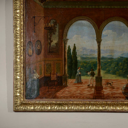 quadro dipinto veduta affaccio olio su tela epoca 900