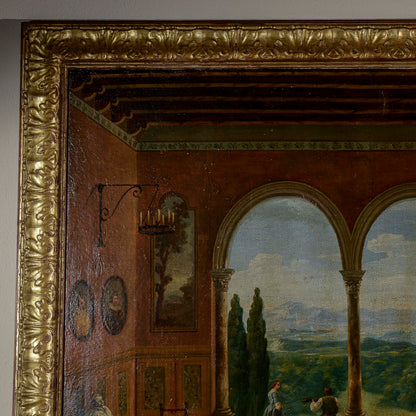 quadro dipinto veduta affaccio olio su tela epoca 900