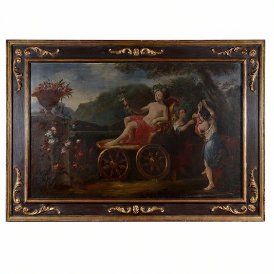 quadro dipinto diobacco su carro con cornice decorata di intagli