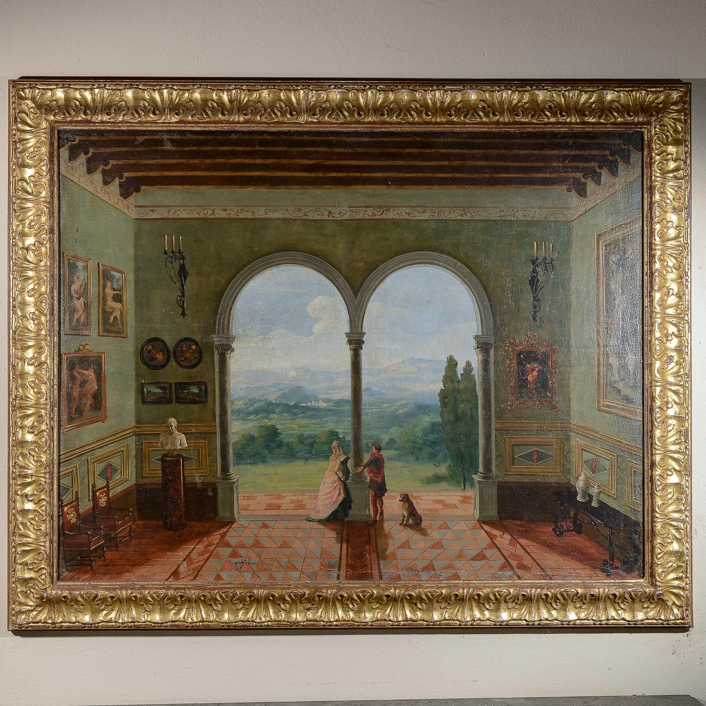 quadro dipinto veduta affaccio epoca 900 olio su tela