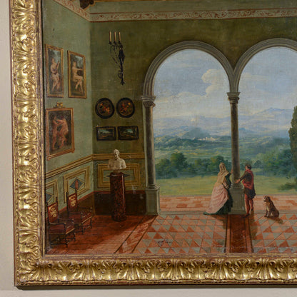 quadro dipinto veduta affaccio epoca 900 olio su tela