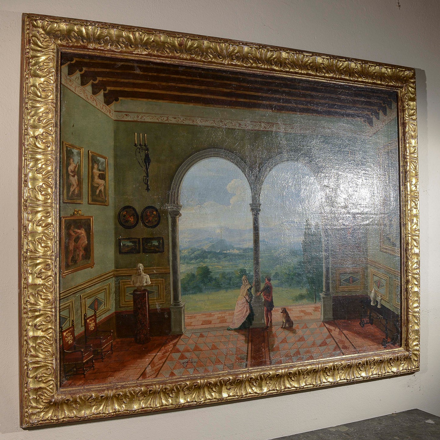 quadro dipinto veduta affaccio epoca 900 olio su tela