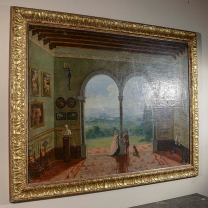 quadro dipinto veduta affaccio epoca 900 olio su tela