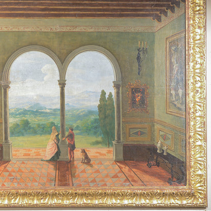 quadro dipinto veduta affaccio epoca 900 olio su tela