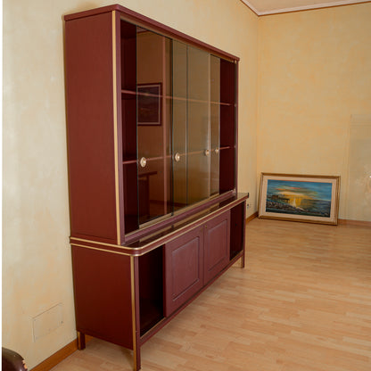 Credenza doppio corpo anni 50 Umberto Mascagni rivestita in similpelle bordeaux