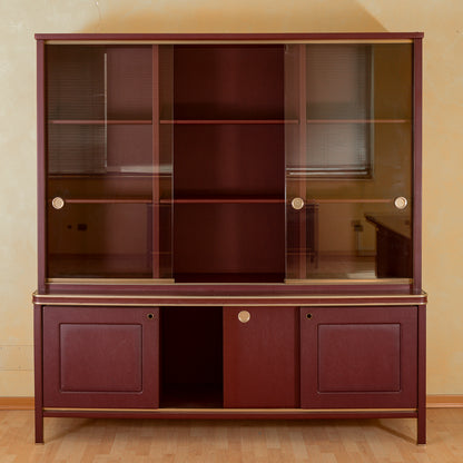 Credenza doppio corpo anni 50 Umberto Mascagni rivestita in similpelle bordeaux