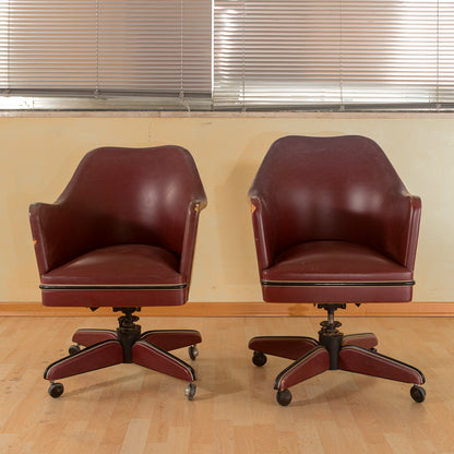 Coppia di  poltrone anni 50 Umberto Mascagni in similpelle bordeaux