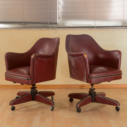 Coppia di  poltrone anni 50 Umberto Mascagni in similpelle bordeaux