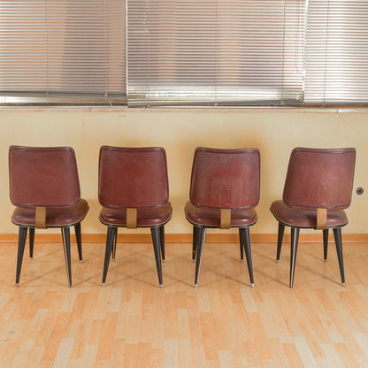 Set quattro sedie anni 50 Umberto Mascagni bordeaux