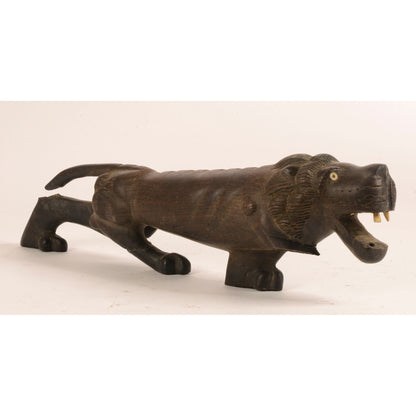 Statua scultura di leone in legno nero