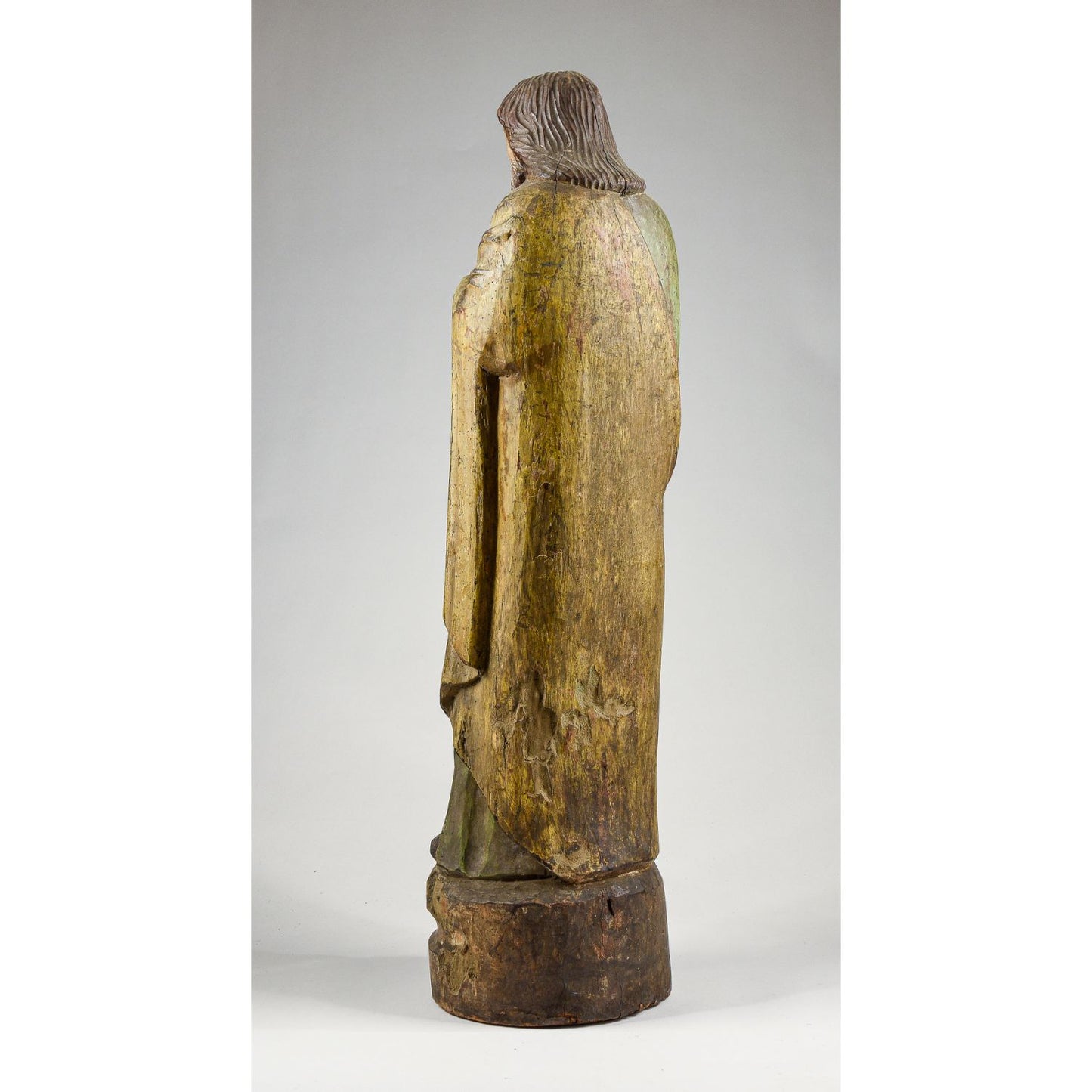 Statua scultura in legno di Cesù Cristo con in mano una piuma per scrivere epoca 1700