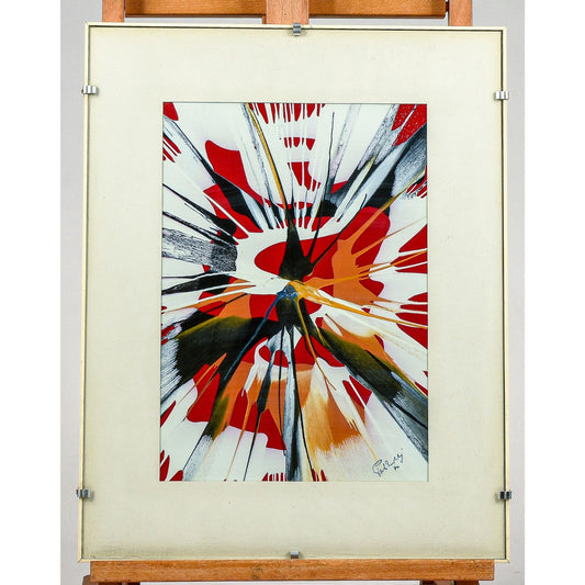 Quadro astratto futurista tecnica vernice  firmato e datato 1970