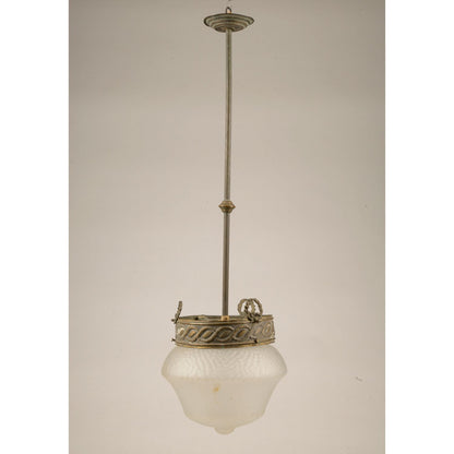 Lampadario anni 1940 in metallo e vetro smerigliato a 1 luce