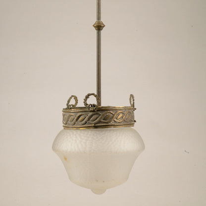 Lampadario anni 1940 in metallo e vetro smerigliato a 1 luce