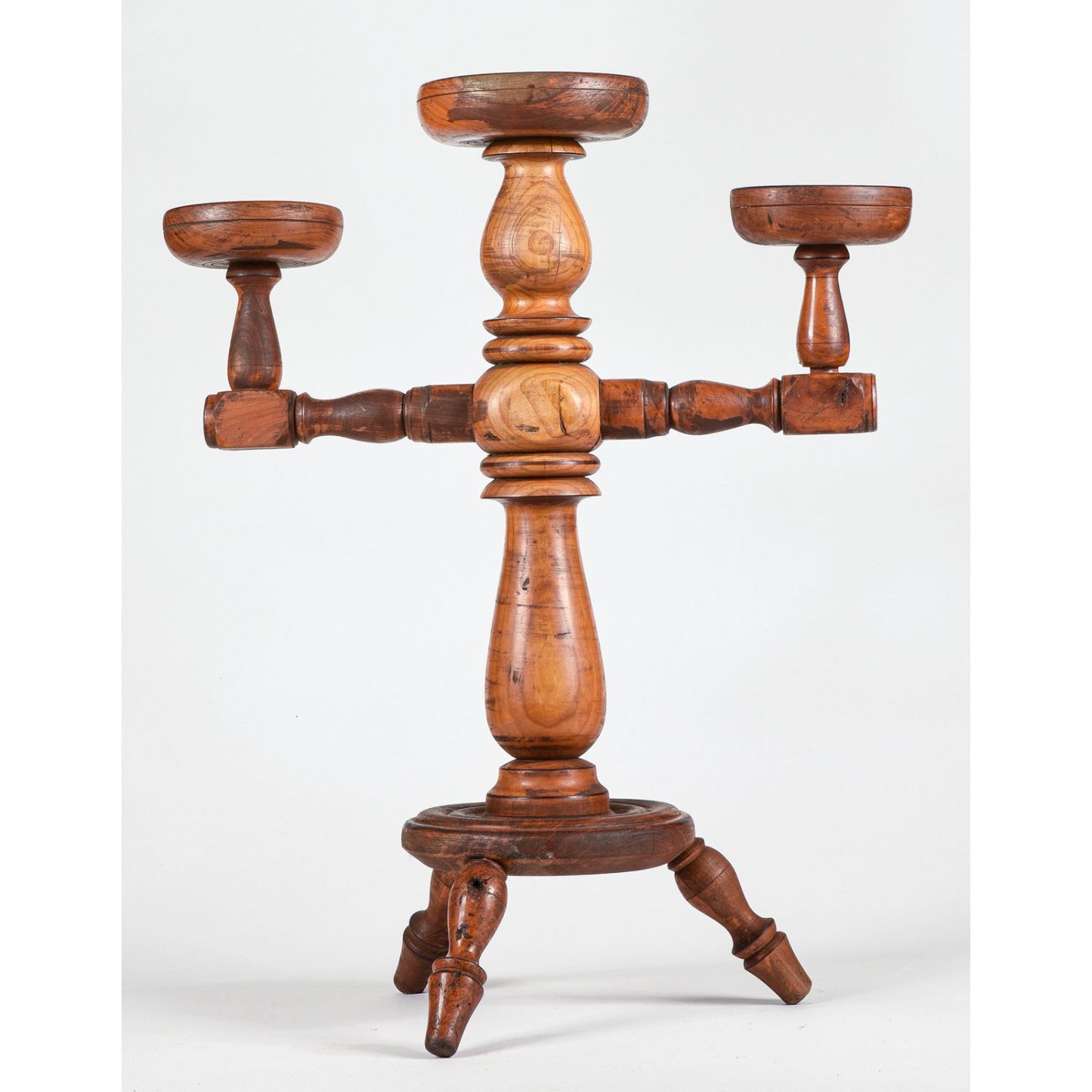 TRESPOLO PORTA CANDELE IN LEGNO EPOCA 900 ITALIA