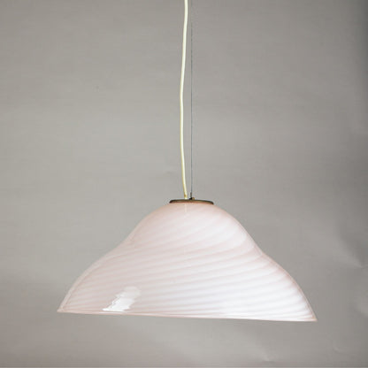 Lampadario vetro rosa striato Italia  anni 2000