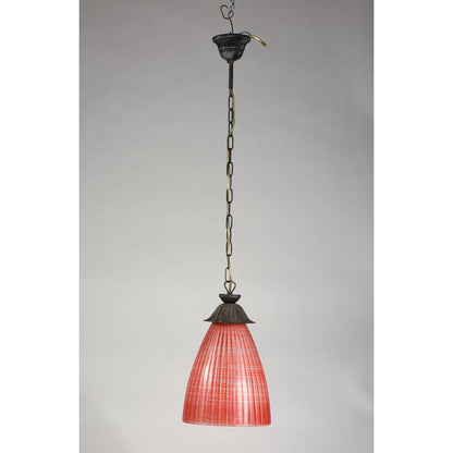 Lampadario vetro rosso corallo striato  Italia 1970