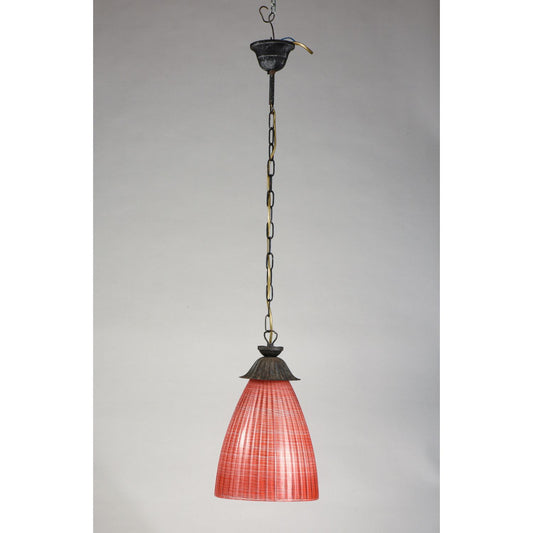 Lampadario vetro rosso corallo striato  Italia 1970
