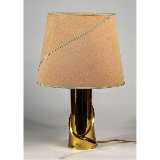 lampada da tavolo base in metallo ottone dorato e kappa con movimento atribuita a Luciano Frigerio