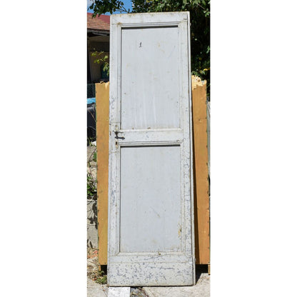 Porta ad un anta verniciata grigia singola 2 formelle e piatta Italia 1900