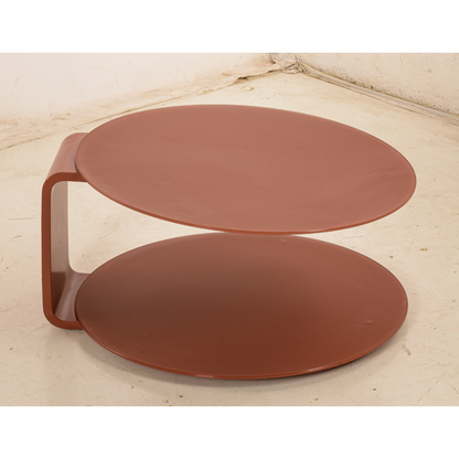 tavolino da caffe rotondo vintage legno e vetro rosso