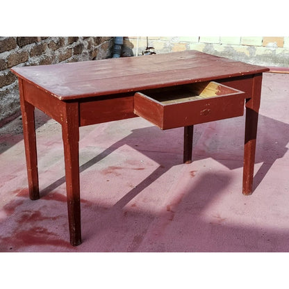 Tavolo da cucina  rustico da campagna con cassetto verniciato marrone Italia primo 900