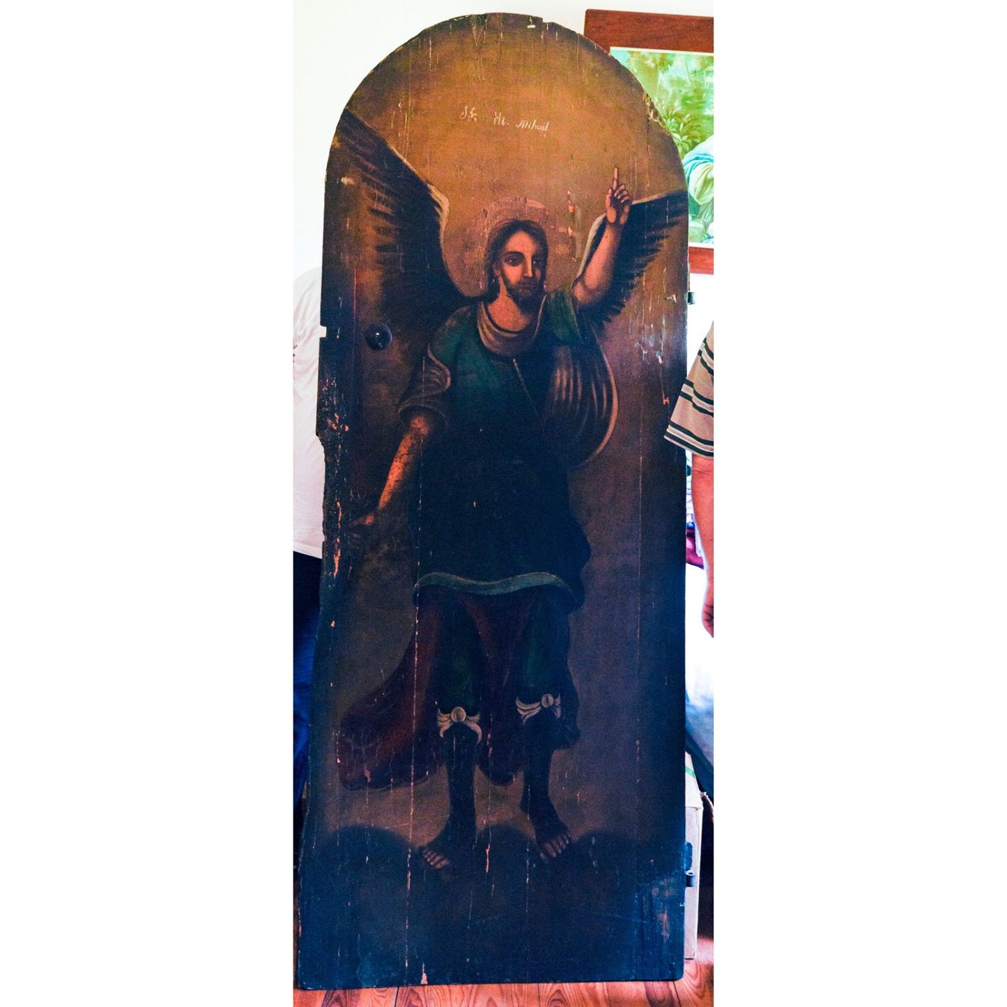 Dipinto su porta in legno San Michele  epoca 1700 Est Europa