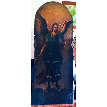 Dipinto su porta in legno San Michele  epoca 1700 Est Europa