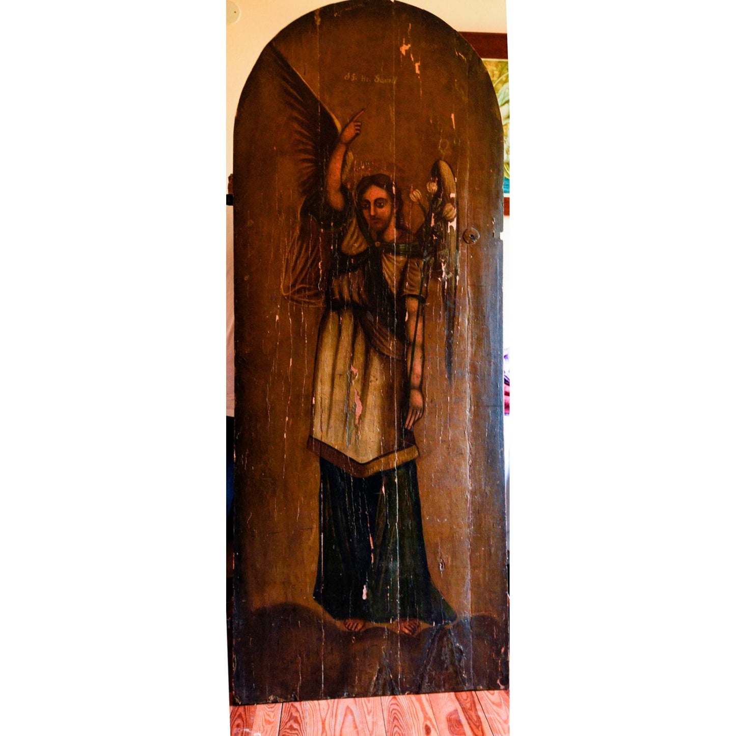 Dipinto su porta in  legno San Gabriele Arcangelo realizzato nel 1700 Europa dell'Est