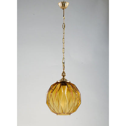Lampadario marcato Targetti Stankey in vetro ambrato sfaccettato Italia 1980