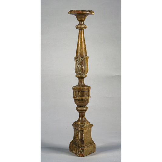 Candeliere in legno laccato oro e argento in pastiglia e bolo Italia epoca fine 1700