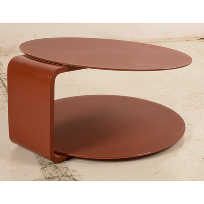 tavolino da caffe rotondo vintage legno e vetro rosso