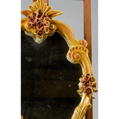 Specchio con cornice in ceramica dipinta a mano Italia 1980