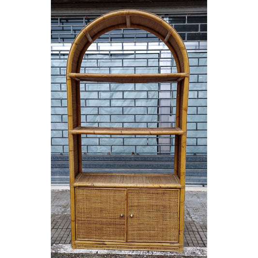 Libreria credenza in bamboo e rafia anni 70