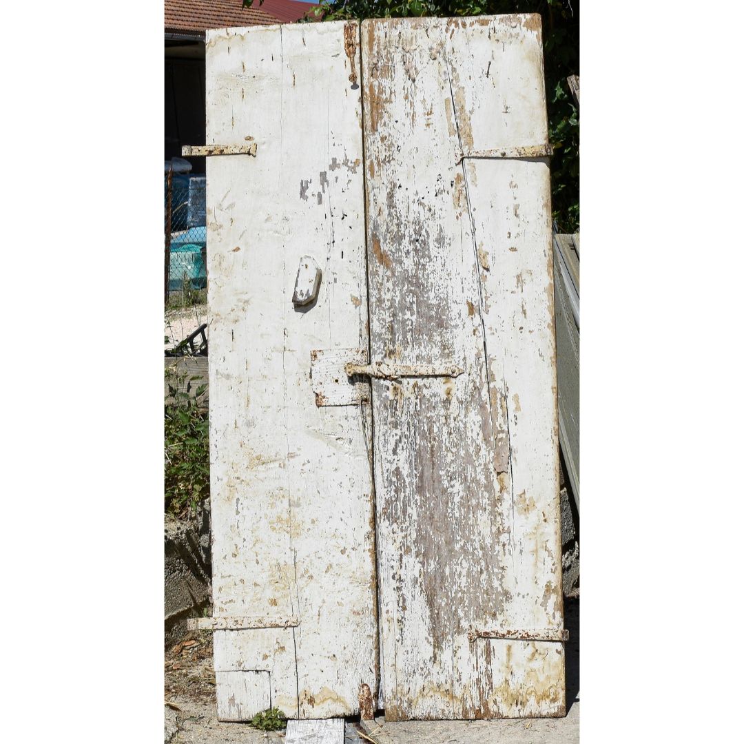 Porta doppia gialla e bianca in legno di abete epoca 1900