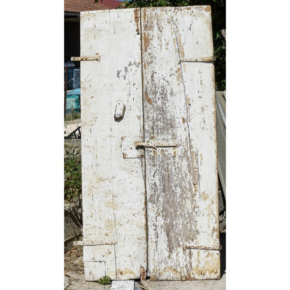 Porta doppia gialla e bianca in legno di abete epoca 1900