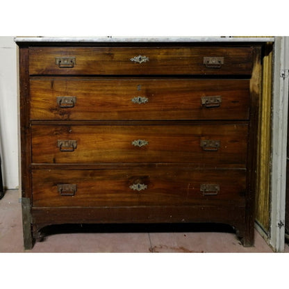 Como cassettiera in noce massello  4 cassetti piano in marmo bianco e grigio Italia  1930 da restaurare