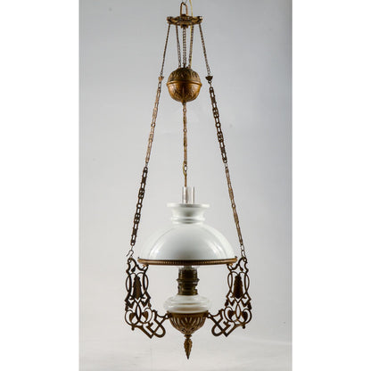 Lampadario in metallo con catene saliscendi epoca art noveau liberty