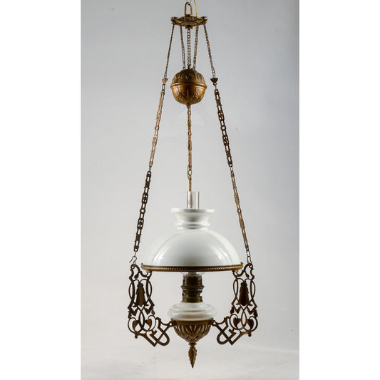 Lampadario in metallo con catene saliscendi epoca art noveau liberty