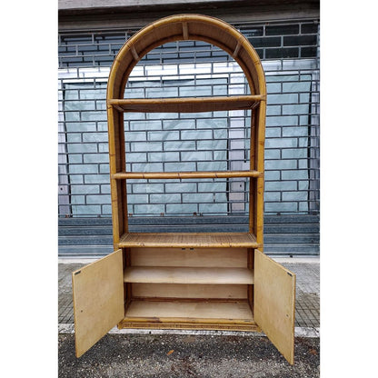 Libreria credenza in bamboo e rafia anni 70