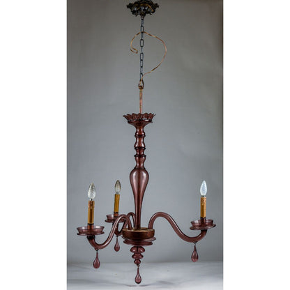 Lampadario Murano viola vetro 3 luci originale Italia  1930