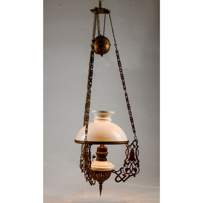 Lampadario in metallo con catene saliscendi epoca art noveau liberty