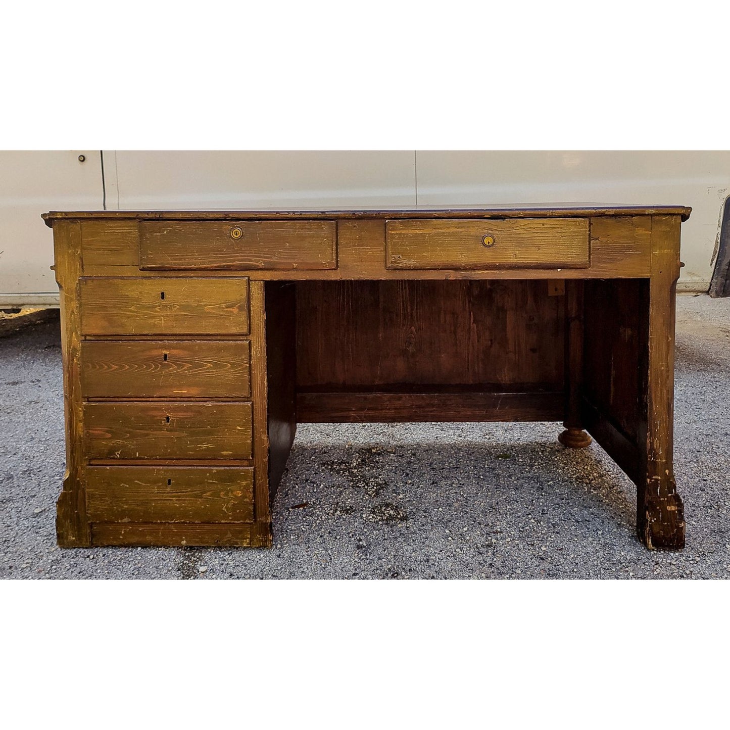 Scrivania a cattedra con 6 cassetti in legno massello di abete Italia fine 1800