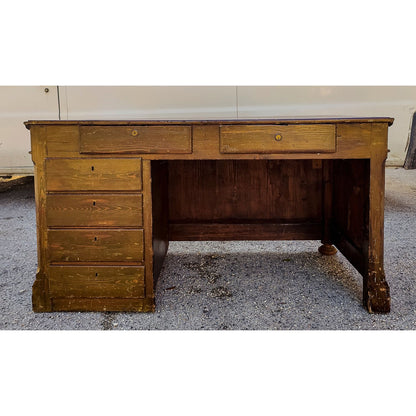 Scrivania a cattedra con 6 cassetti in legno massello di abete Italia fine 1800