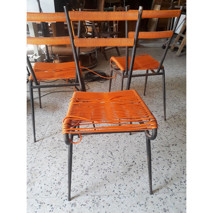SEDIA IN METALLO CON SEDUTA IN PLASTICA INTRECCIATA ORIGINALE ANNI 60 DA RESTAURARE.