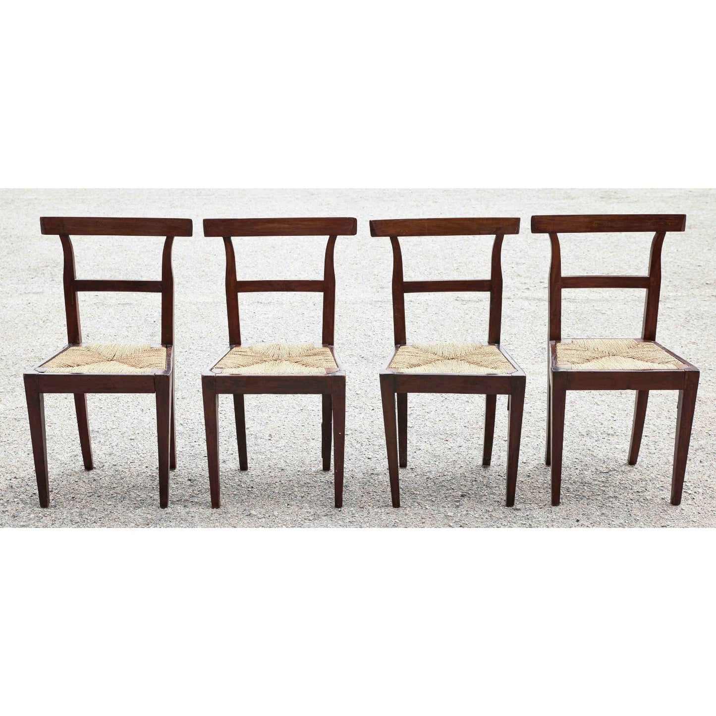 Set 4 sedie in noce con seduta in paglia epoca metà 800