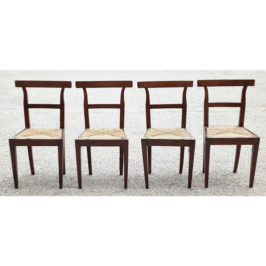 Set 4 sedie in noce con seduta in paglia epoca metà 800