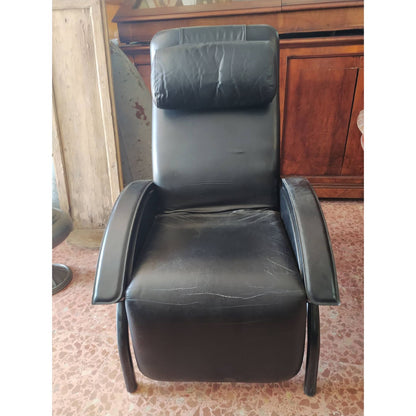 Poltrona reclinabile similpelle nera Giovanardi Poltrona Sogno Brevettata Italia anni 1980
