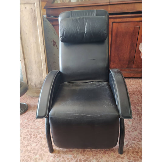 Poltrona reclinabile similpelle nera Giovanardi Poltrona Sogno Brevettata Italia anni 1980